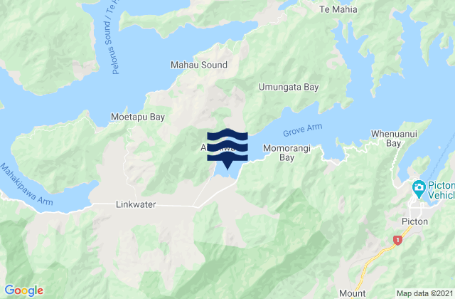 Okiwa Bay, New Zealand tide times map