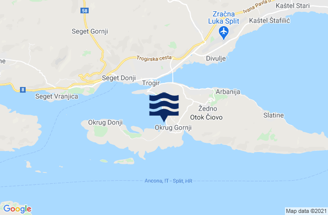 Okrug Gornji, Croatia tide times map