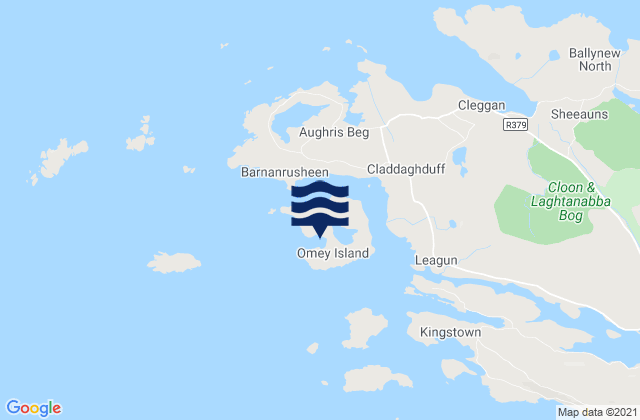 Omey Island, Ireland tide times map