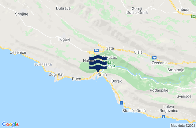 Omis, Croatia tide times map