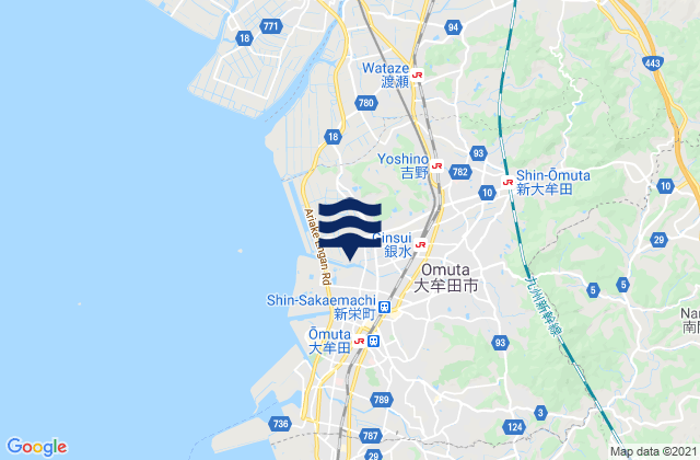 Omuta Shi, Japan tide times map