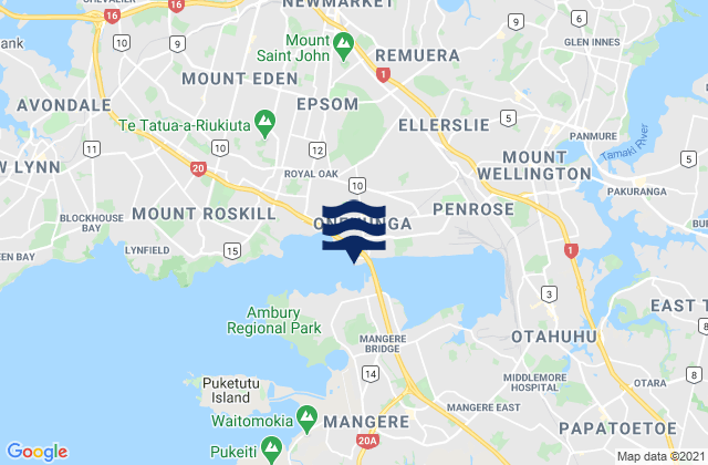 Onehunga, New Zealand tide times map