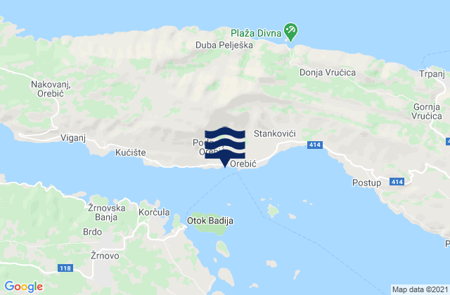 Orebic, Croatia tide times map