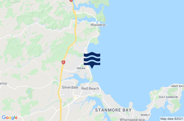 Orewa Beach, New Zealand tide times map