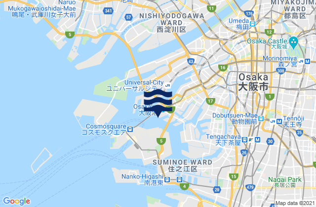 Osaka Ko, Japan tide times map