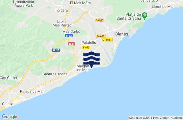Palafolls, Spain tide times map