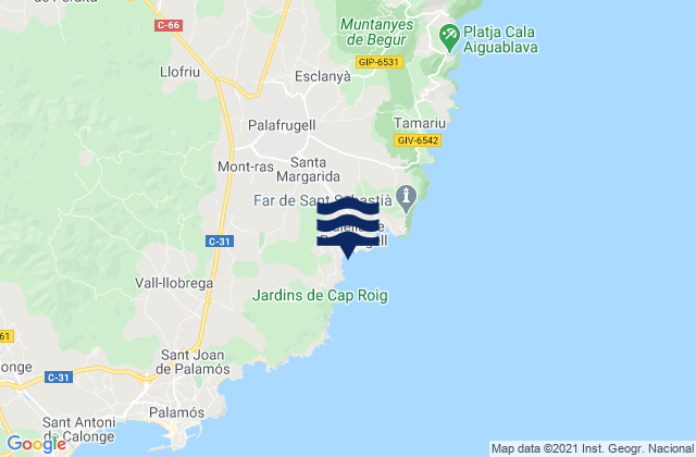 Palafrugell, Spain tide times map