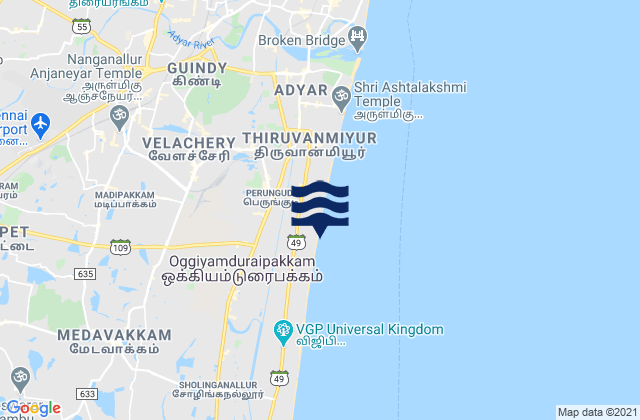 Palavakkam, India tide times map