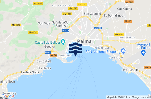 Palma de Mallorca, Spain tide times map
