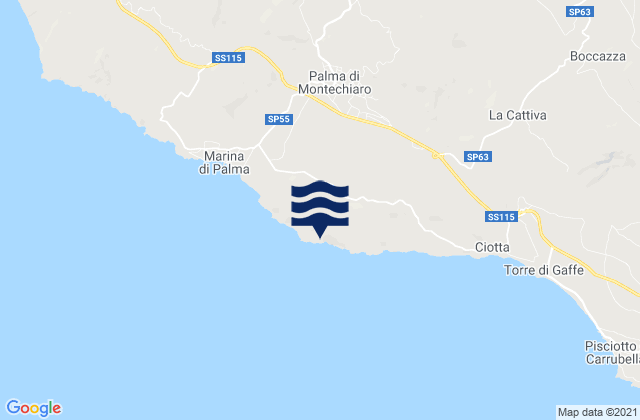 Palma di Montechiaro, Italy tide times map