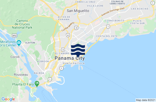 Panama, Panama tide times map
