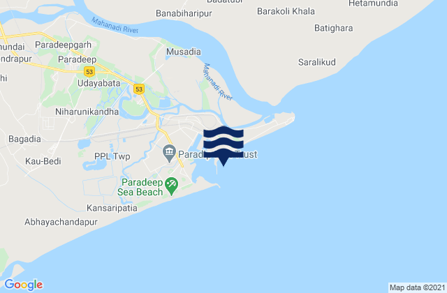 Paradwip, India tide times map