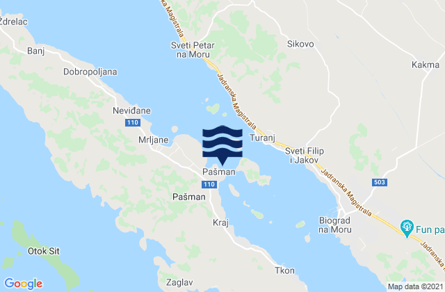 Pasman, Croatia tide times map