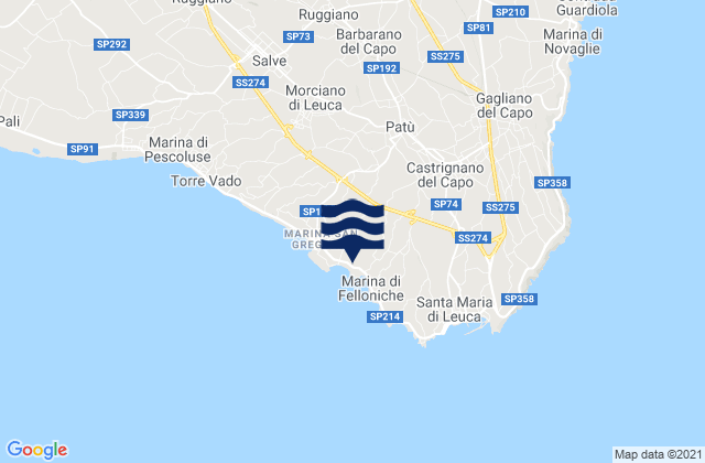 Patu, Italy tide times map