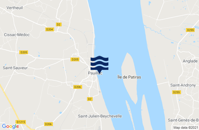 Pauillac (Gironde River), France tide times map