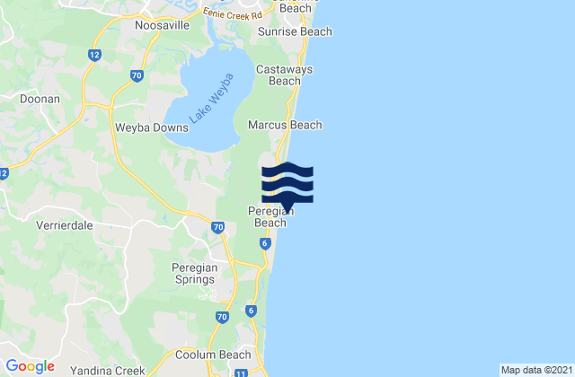 Peregian Beach, Australia tide times map