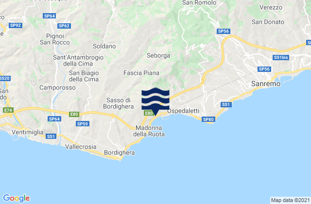 Perinaldo, Italy tide times map