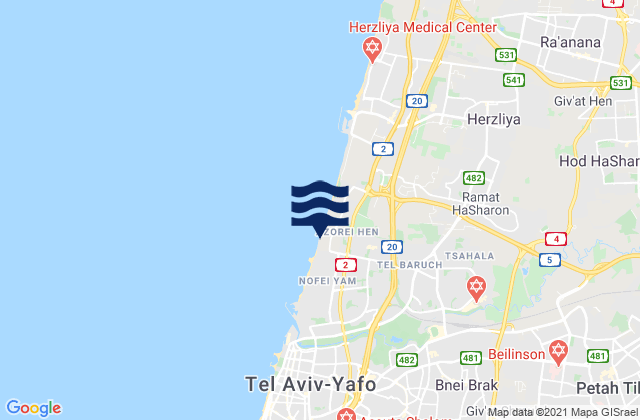 Petah Tiqwa, Israel tide times map