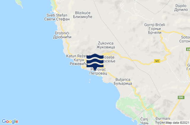 Petrovac na Moru, Montenegro tide times map