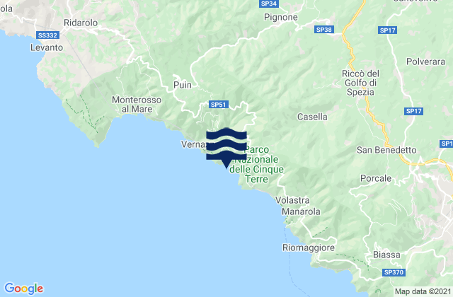 Pignone, Italy tide times map