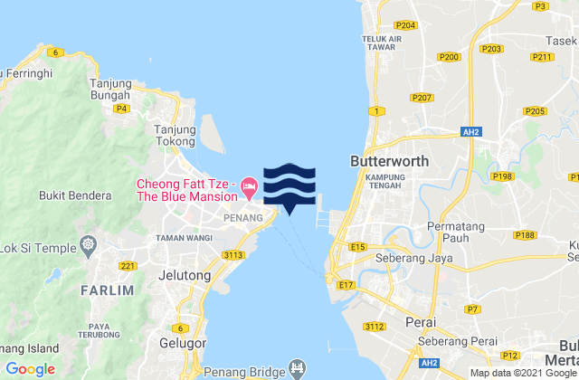 Pinang, Malaysia tide times map