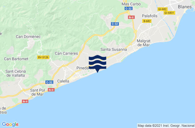 Pineda de Mar, Spain tide times map
