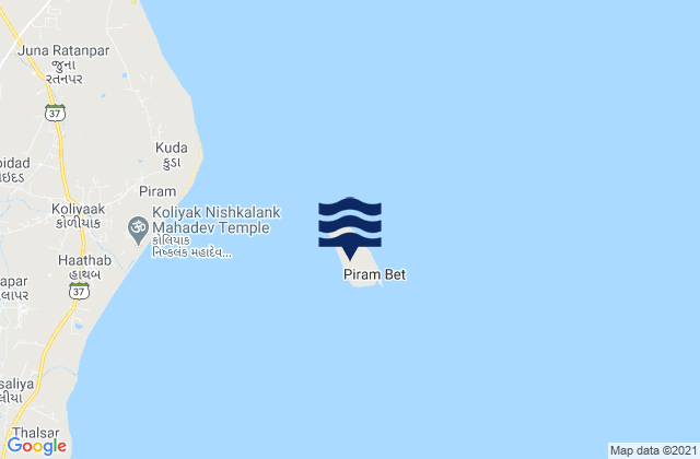Piram Island, India tide times map