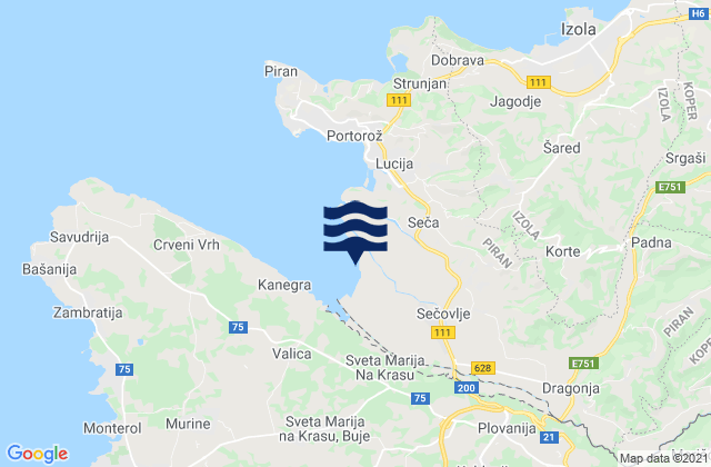 Piran, Slovenia tide times map