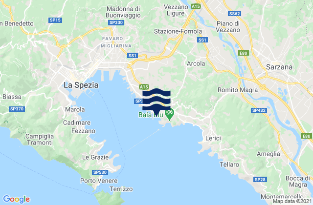Pitelli, Italy tide times map