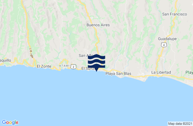 Playa El Tunco, El Salvador tide times map