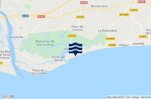 Playa Isla Cristina, Spain tide times map