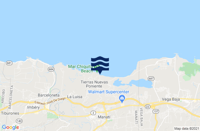 Playa Mar Chiquita, Puerto Rico tide times map