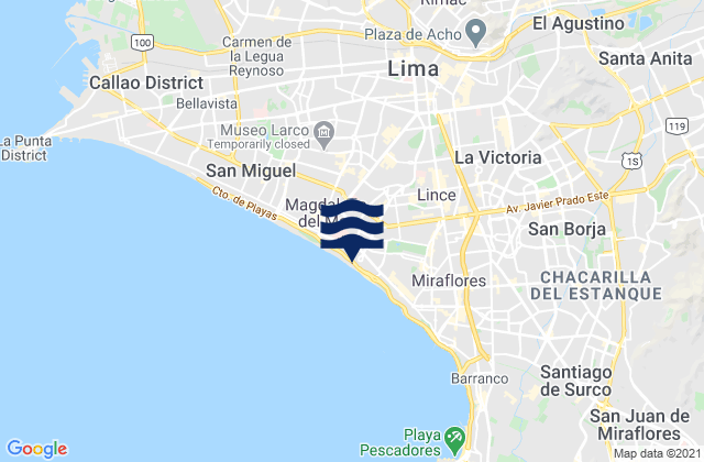 Playa Marbella, Peru tide times map