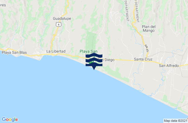Playa San Diego, El Salvador tide times map