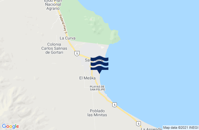 Playa San Felipe, Mexico tide times map