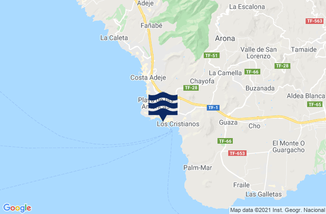 Playa de Los Cristianos, Spain tide times map