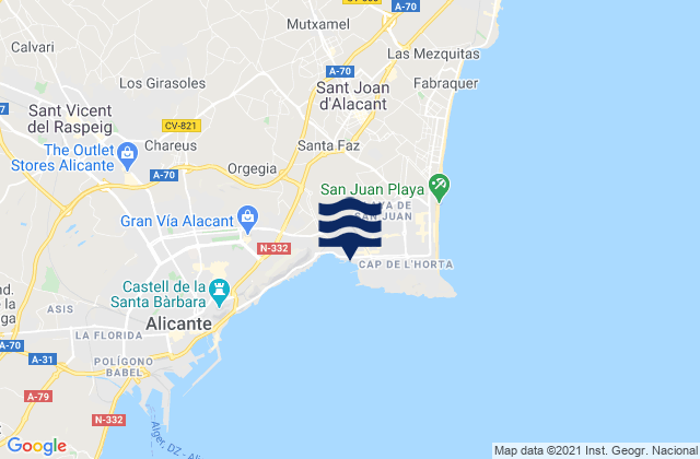 Playa de San Juan, Spain tide times map