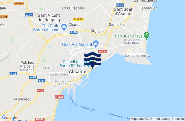 Playa del Coco, Spain tide times map