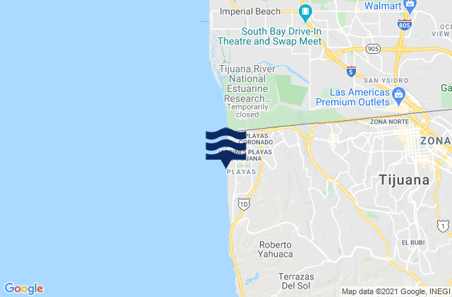 Playas de Tijuana, Mexico tide times map
