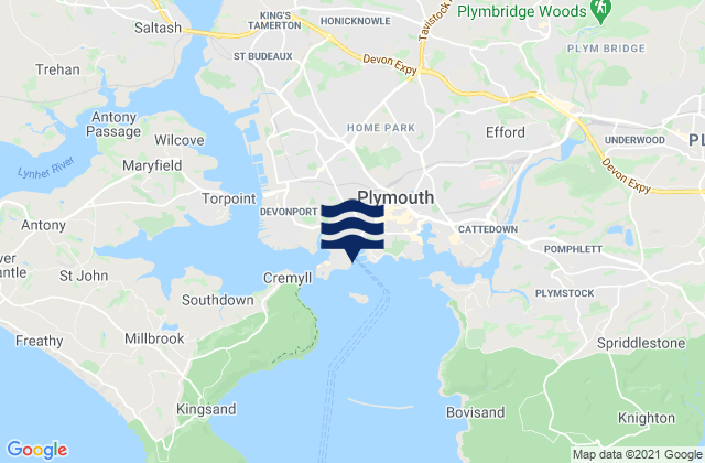 Plymouth Port, United Kingdom tide times map