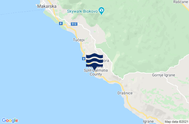 Podgora, Croatia tide times map
