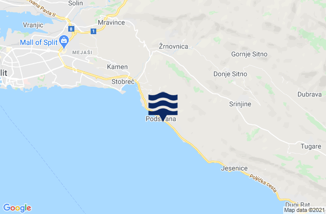 Podstrana, Croatia tide times map
