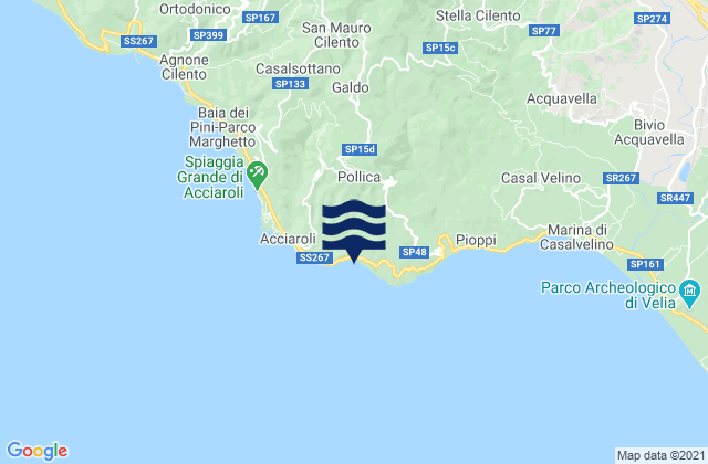 Pollica, Italy tide times map