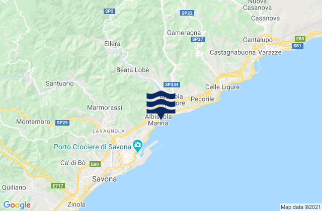 Pontinvrea, Italy tide times map