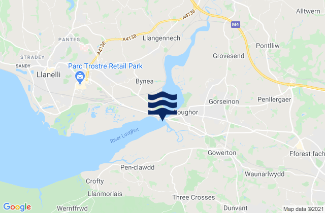Pontlliw, United Kingdom tide times map