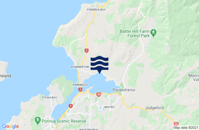 Porirua Harbour (Pauatahanui Arm), New Zealand tide times map