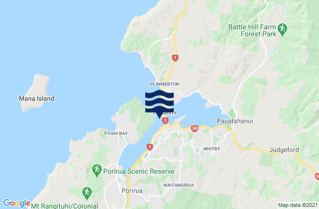 Porirua Harbour - Mana Cruising Club, New Zealand tide times map