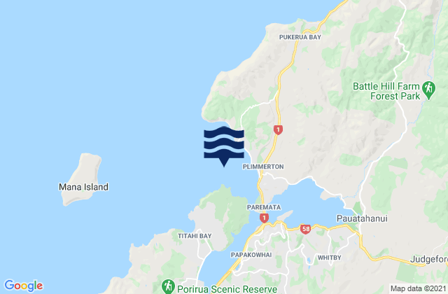 Porirua Harbour, New Zealand tide times map