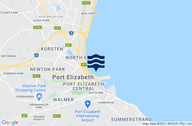 Port Elizabeth, South Africa tide times map