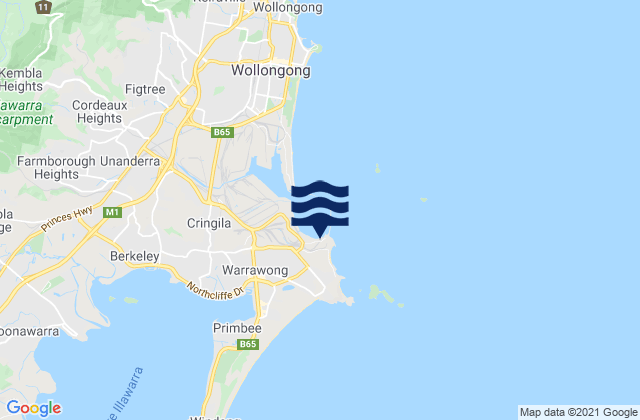 Port Kembla Beach, Australia tide times map